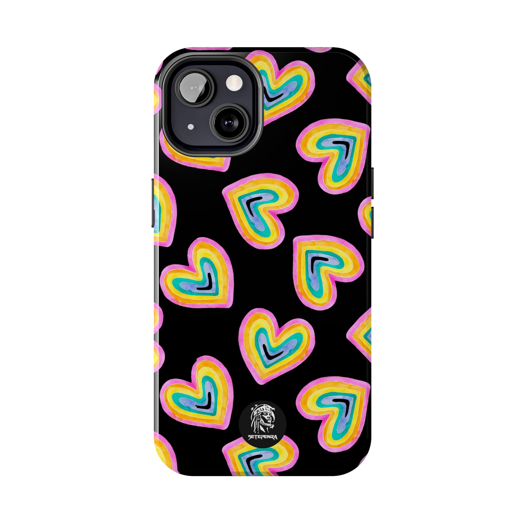 Rainbow Heart Tough Phone Case (For iPhone, Galaxy & More) - Black