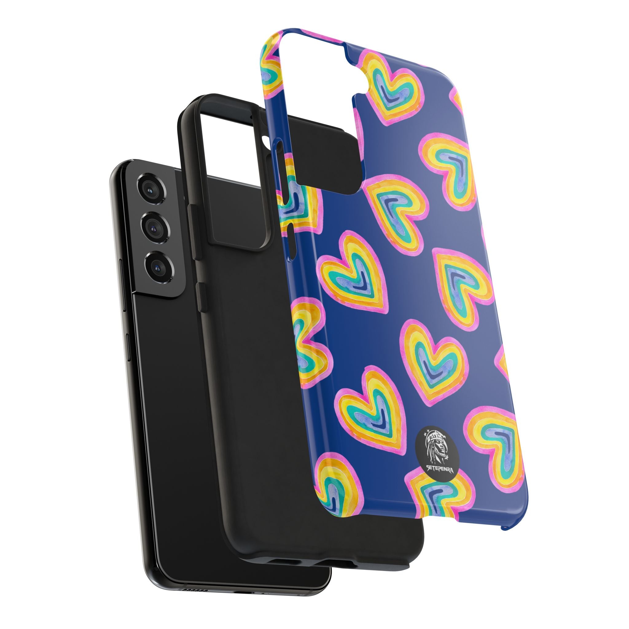 Rainbow Heart Tough Phone Case (For iPhone, Galaxy & More) - Dark Blue