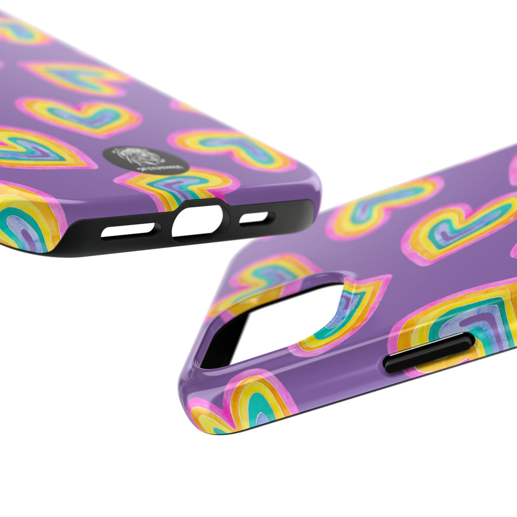 Rainbow Heart Tough Phone Case (For iPhone, Galaxy & More) - Light Purple