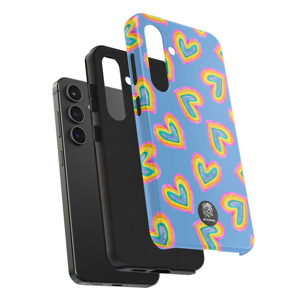 Rainbow Heart Tough Phone Case (For iPhone, Galaxy & More) - Light Blue