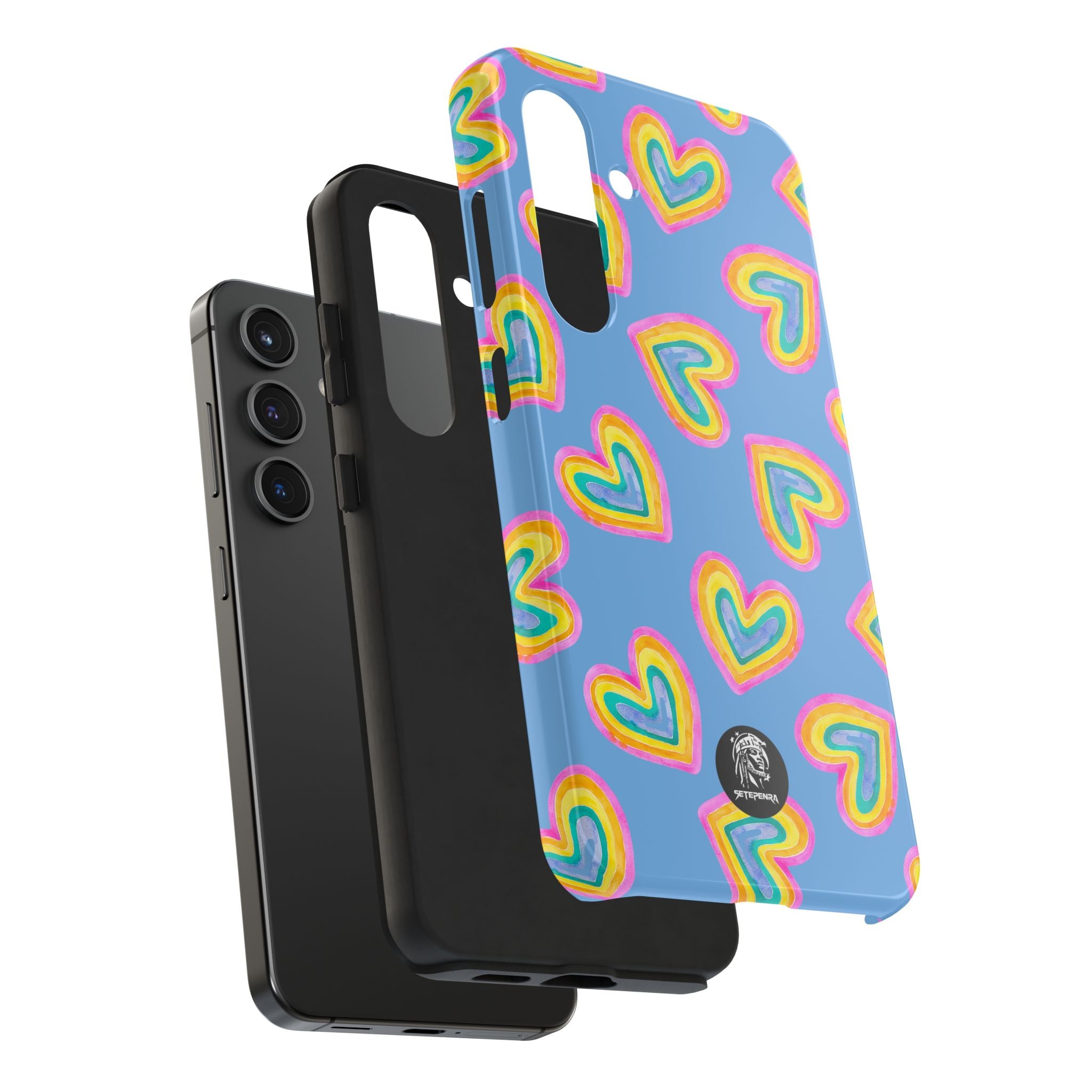 Rainbow Heart Tough Phone Case (For iPhone, Galaxy & More) - Light Blue