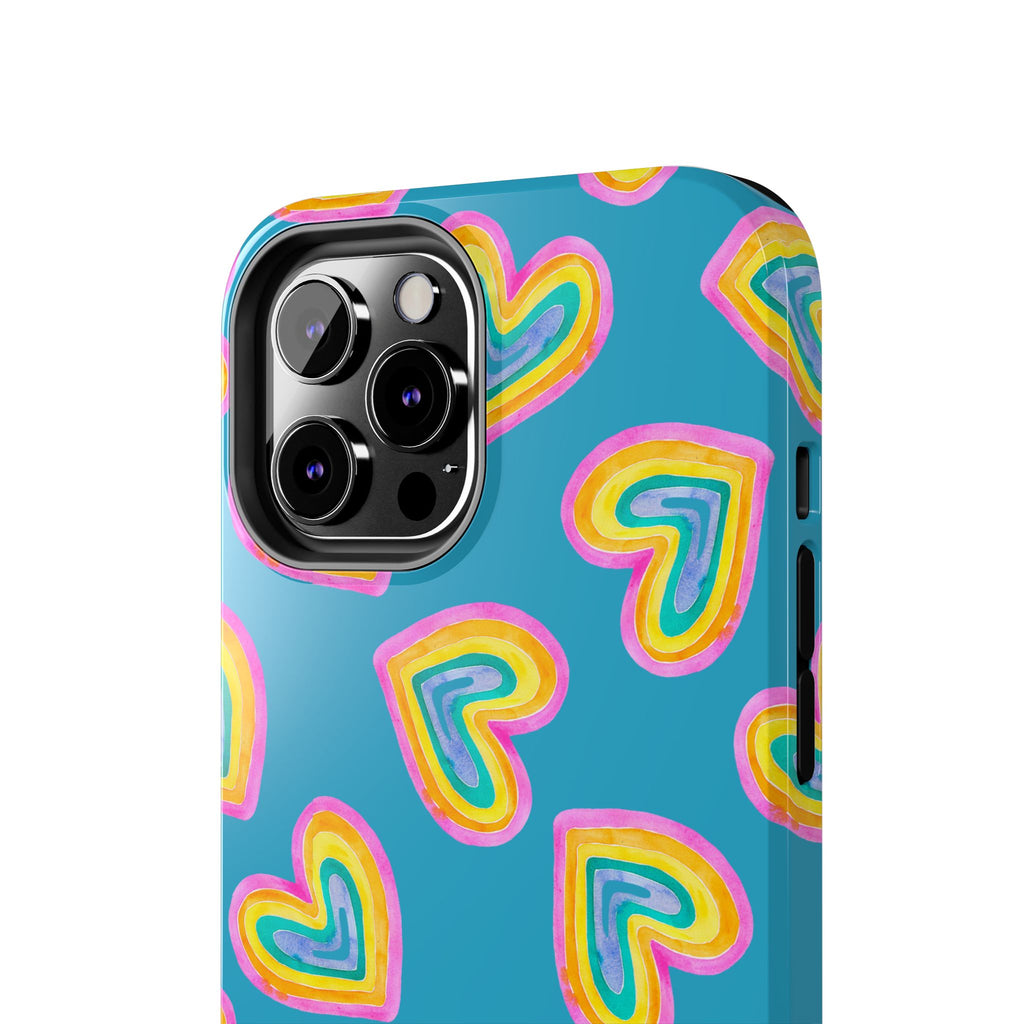 Rainbow Heart Tough Phone Case (For iPhone, Galaxy & More) - Turquoise