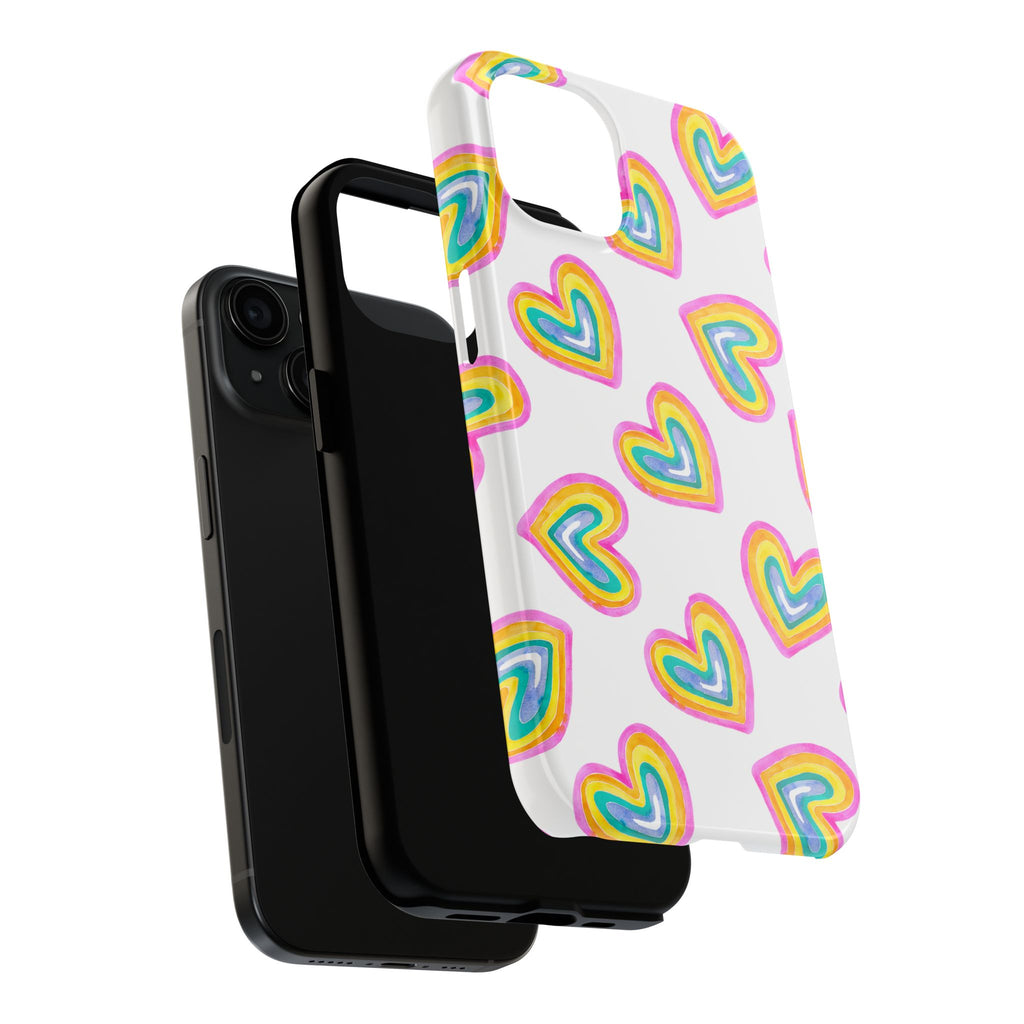 Rainbow Heart Tough Phone Case — Durable Cute Protective Phone Cover