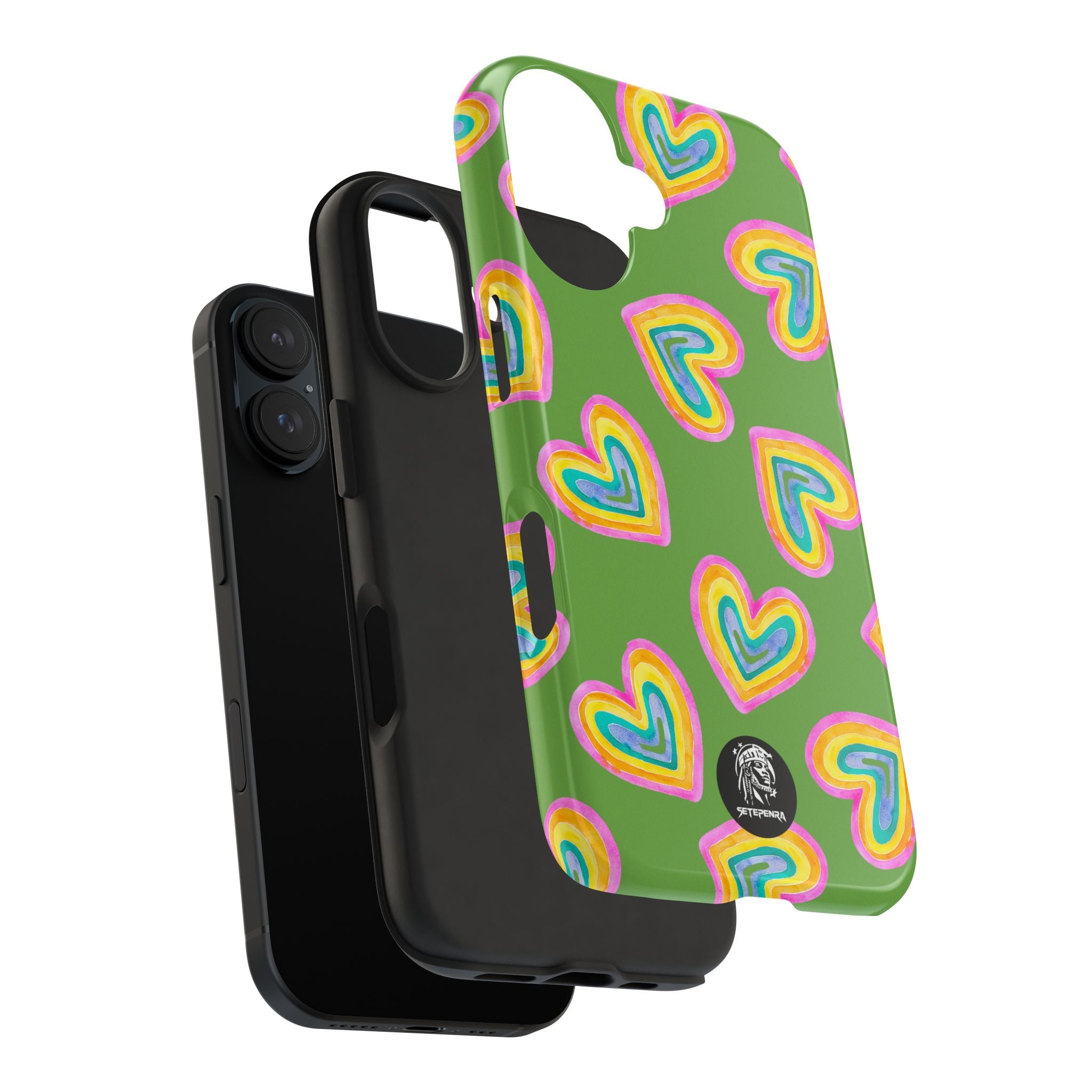 Rainbow Heart Tough Phone Case (For iPhone, Galaxy & More) - Green SETEPENRA Phone Case.