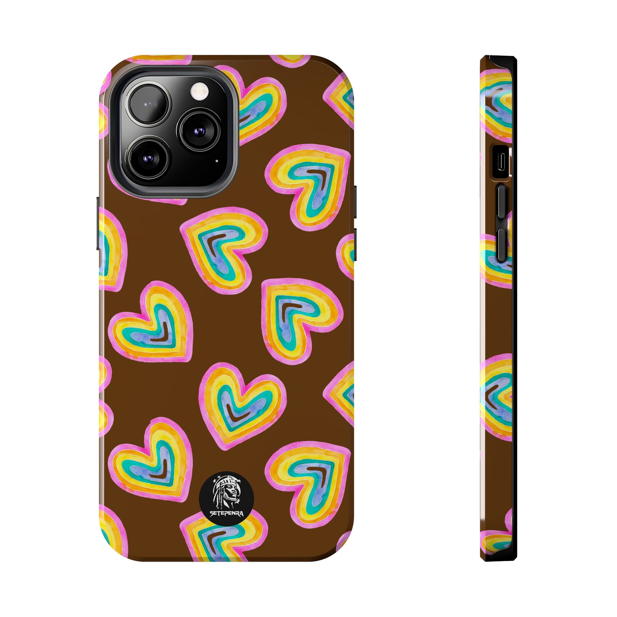 Rainbow Heart Tough Phone Case (For iPhone, Galaxy & More) - Brown SETEPENRA Phone Case.