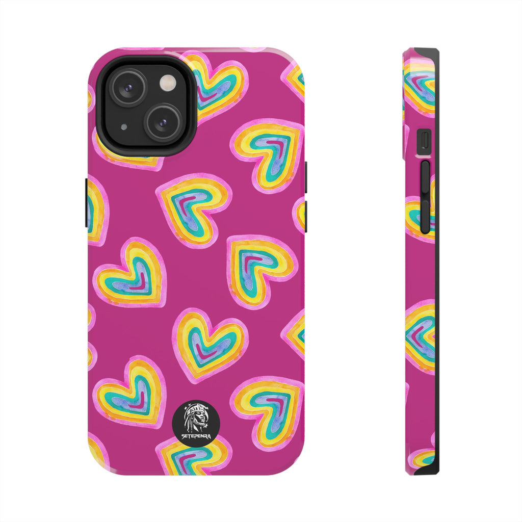 Rainbow Heart Tough Phone Case (For iPhone, Galaxy & More) - Pink SETEPENRA Phone Case.