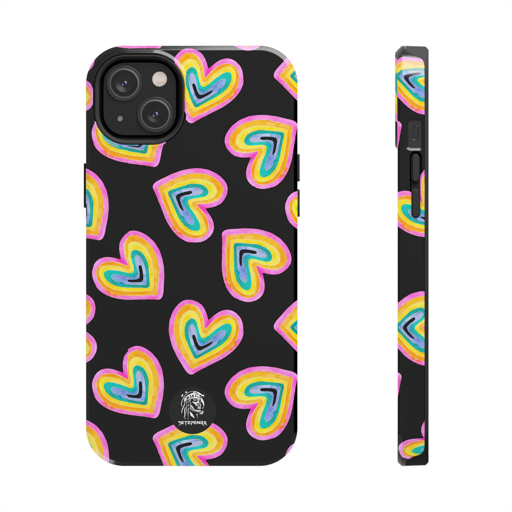 Rainbow Heart Tough Phone Case (For iPhone, Galaxy & More) - Black