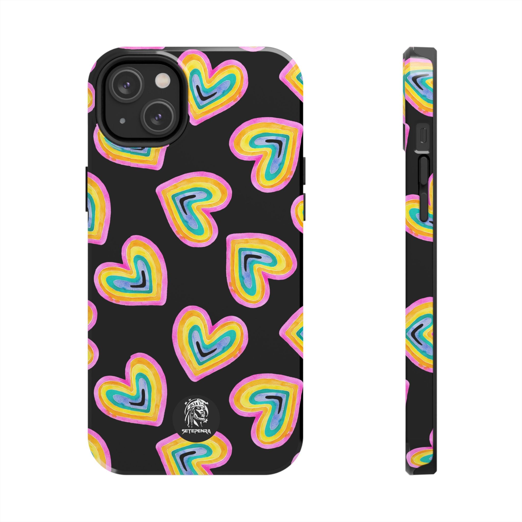 Rainbow Heart Tough Phone Case (For iPhone, Galaxy & More) - Black