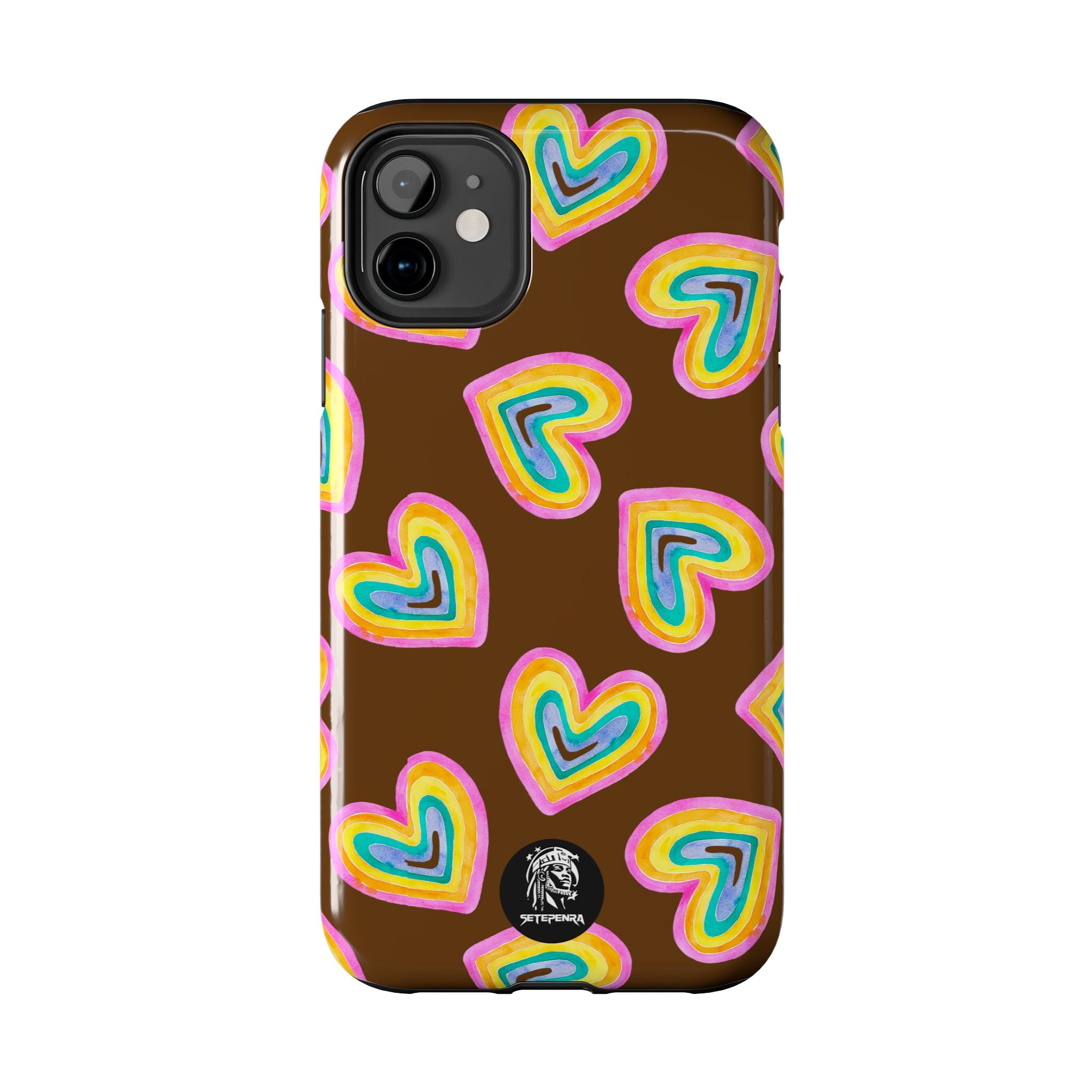Rainbow Heart Tough Phone Case (For iPhone, Galaxy & More) - Brown
