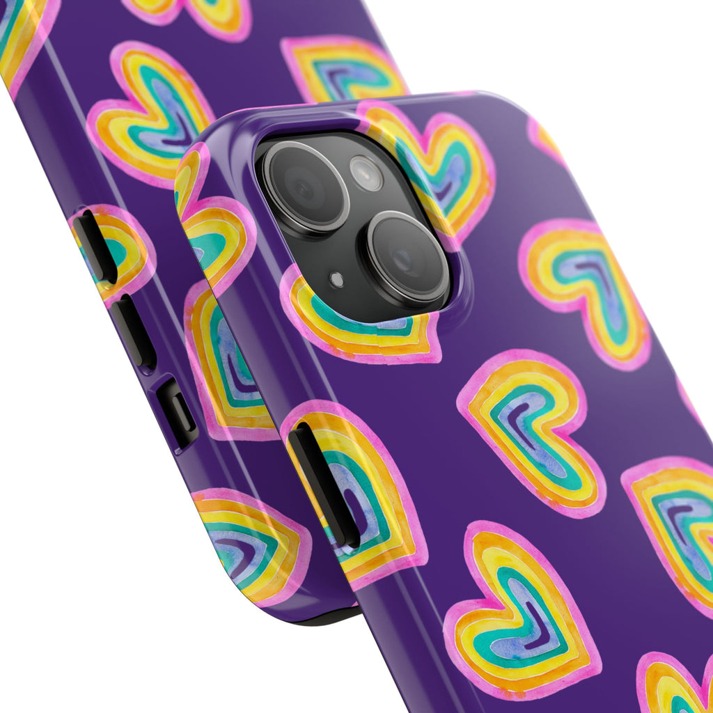 Rainbow Heart Tough Phone Case (For iPhone, Galaxy & More) - Purple