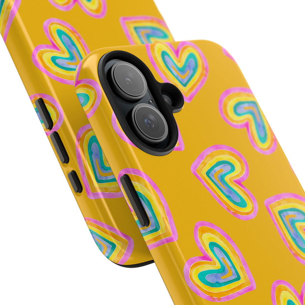 Rainbow Heart Tough Phone Case (For iPhone, Galaxy & More) - Yellow