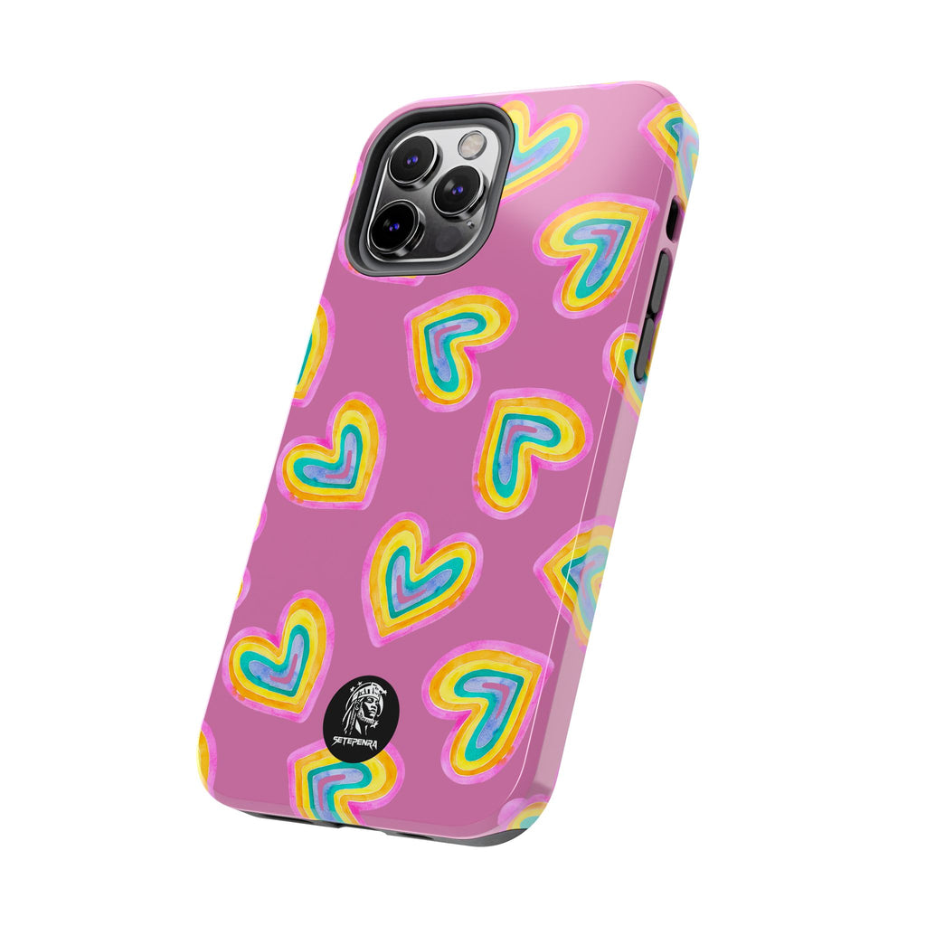 Rainbow Heart Tough Phone Case (For iPhone, Galaxy & More) - Light Pink