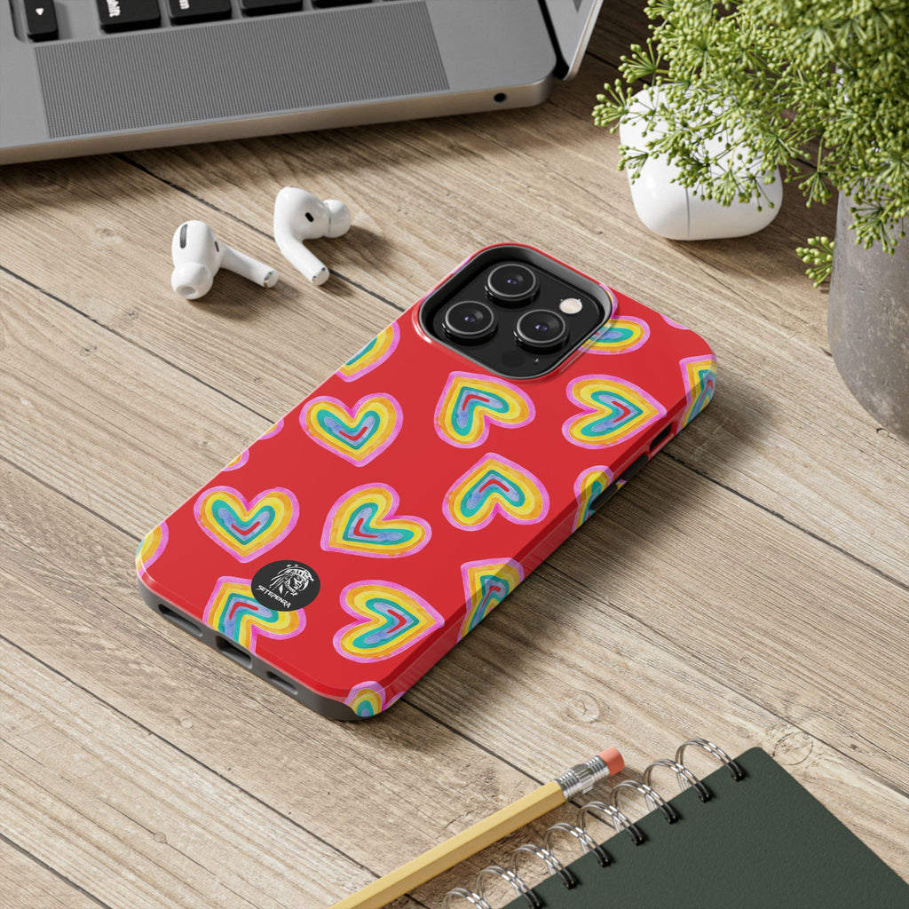 Rainbow Heart Tough Phone Case (For iPhone, Galaxy & More) - Red
