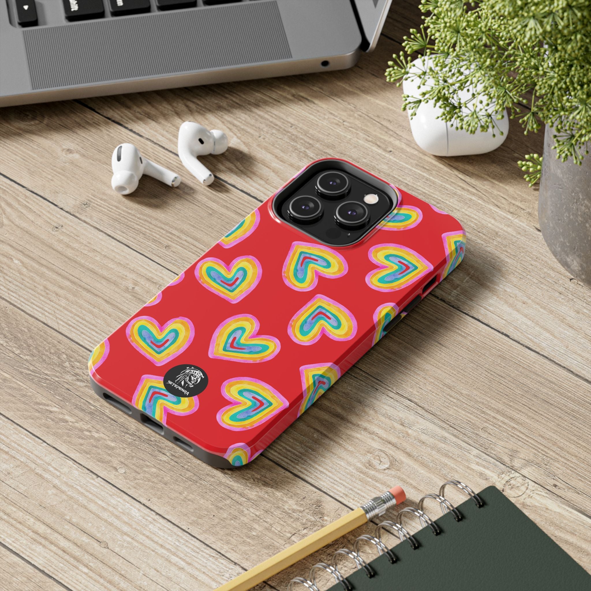 Rainbow Heart Tough Phone Case (For iPhone, Galaxy & More) - Red