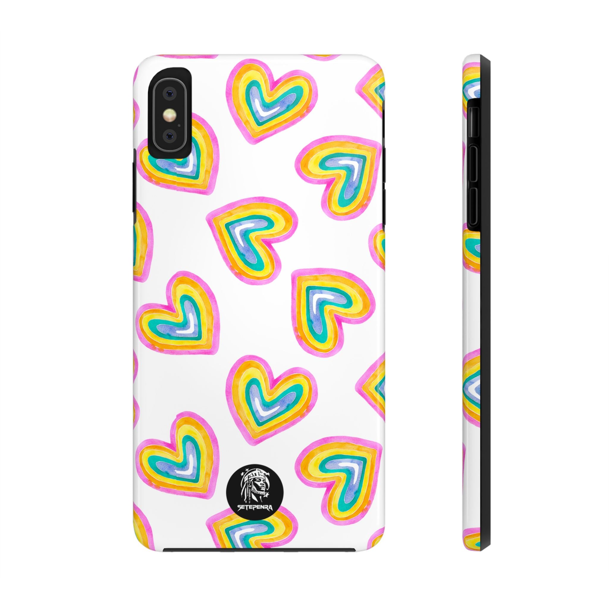 Rainbow Heart Tough Phone Case (For iPhone, Galaxy & More) - White SETEPENRA Phone Case.