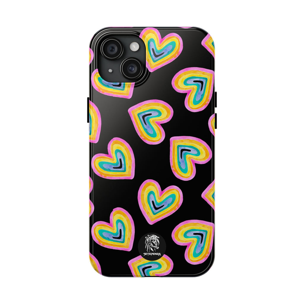 Rainbow Heart Tough Phone Case (For iPhone, Galaxy & More) - Black