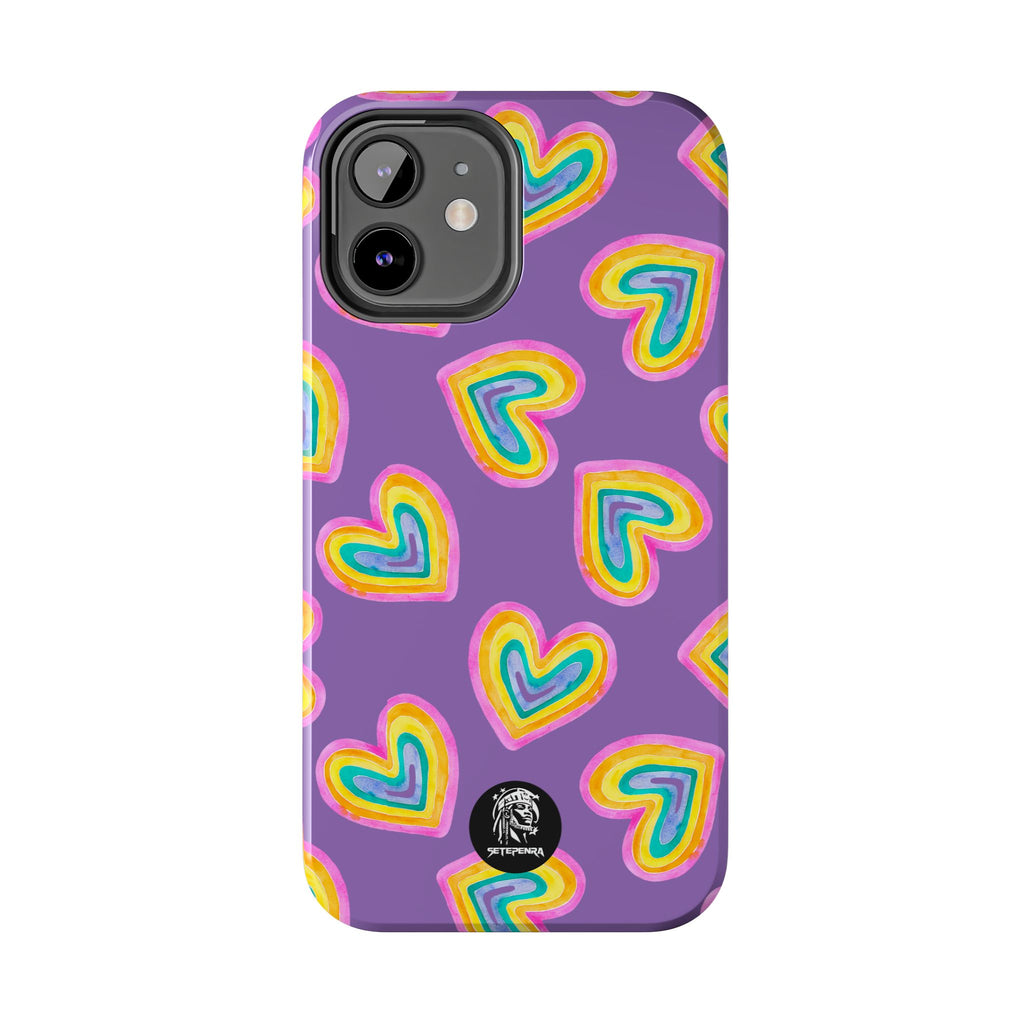 Rainbow Heart Tough Phone Case (For iPhone, Galaxy & More) - Light Purple