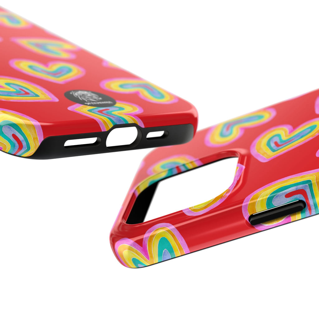 Rainbow Heart Tough Phone Case (For iPhone, Galaxy & More) - Red