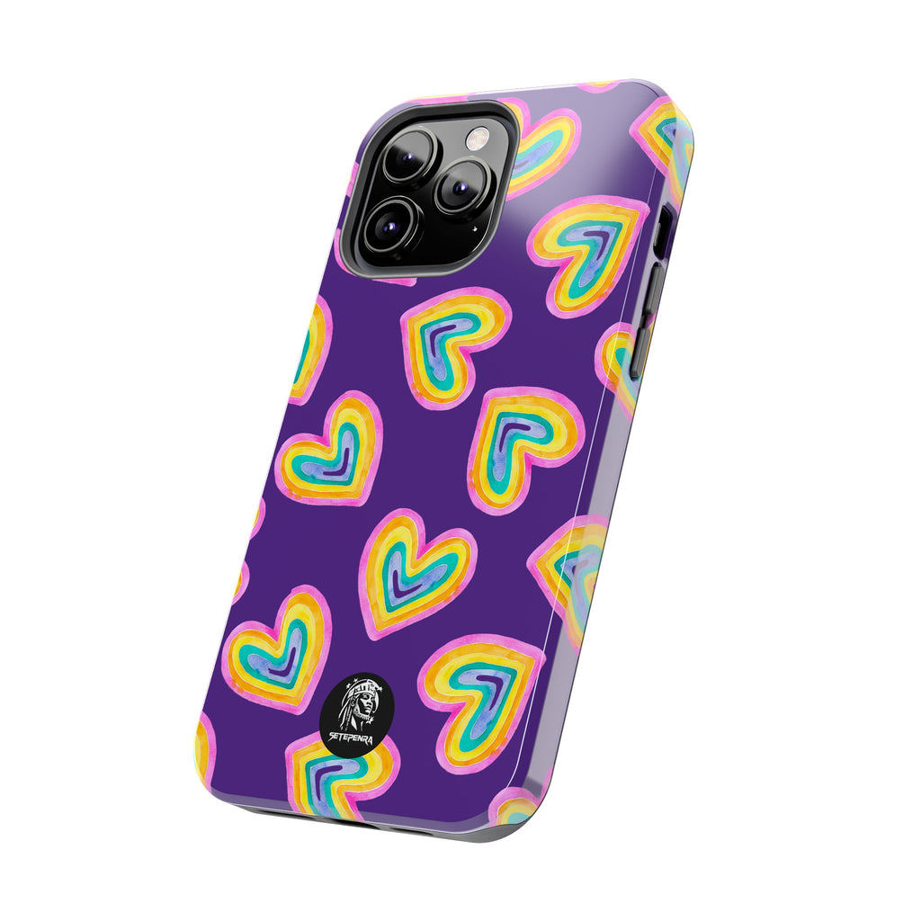 Rainbow Heart Tough Phone Case (For iPhone, Galaxy & More) - Purple