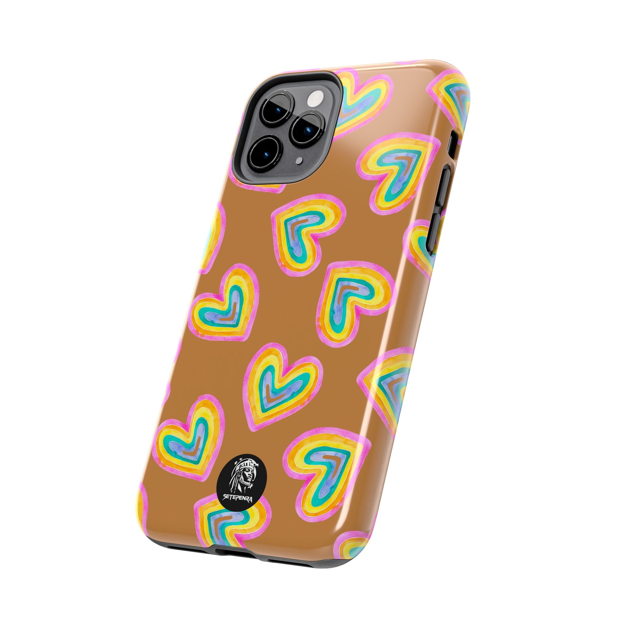 Rainbow Heart Tough Phone Case (For iPhone, Galaxy & More) - Light Brown