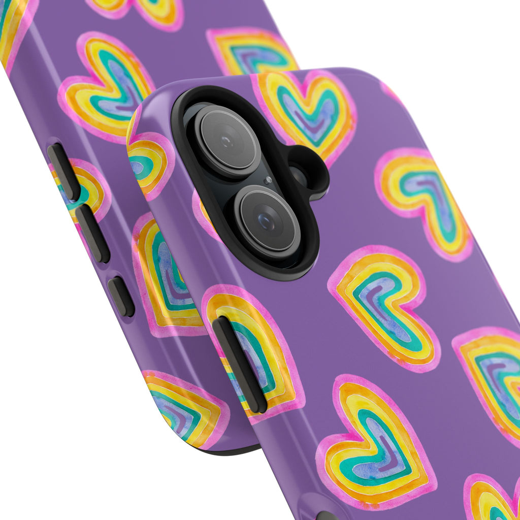 Rainbow Heart Tough Phone Case (For iPhone, Galaxy & More) - Light Purple