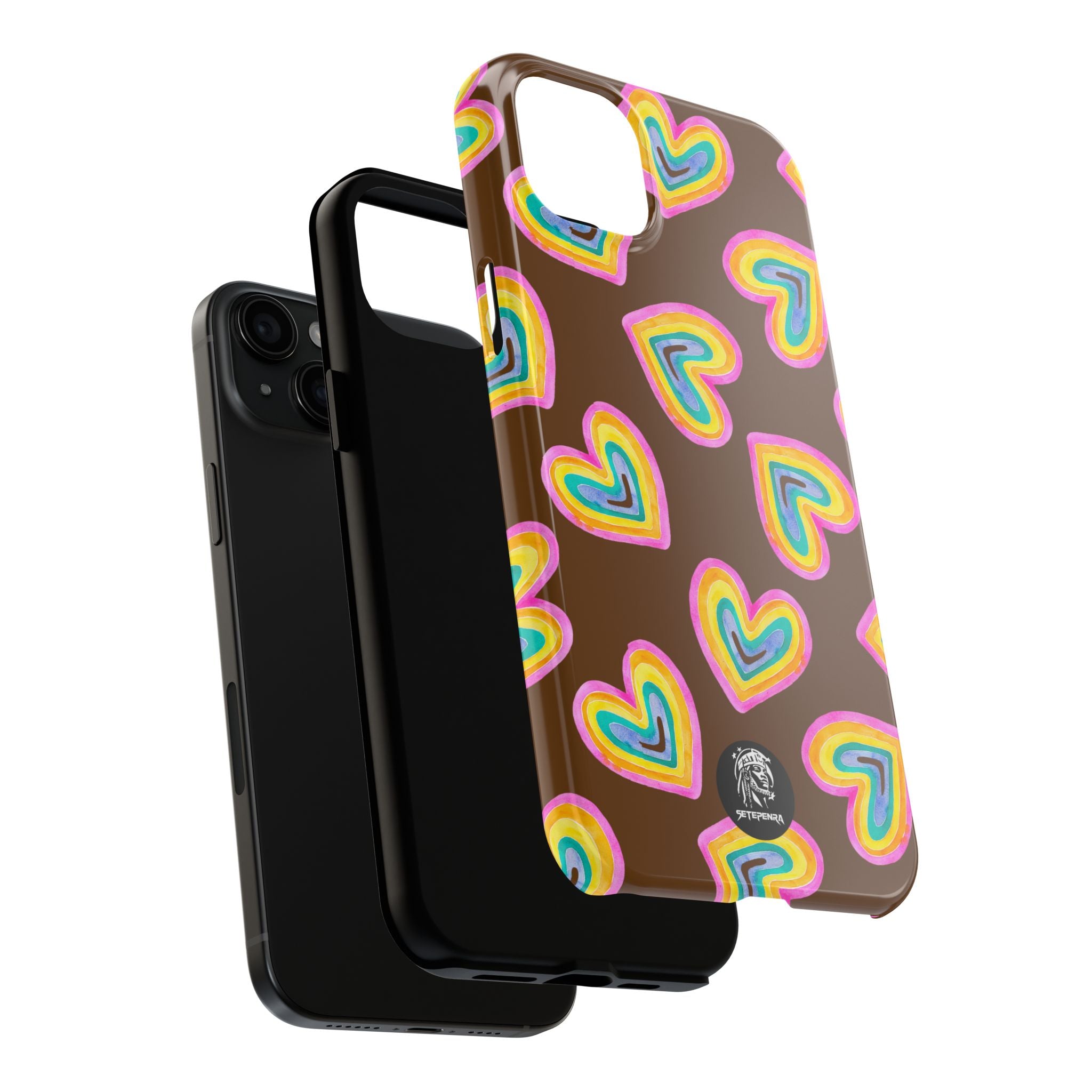 Rainbow Heart Tough Phone Case (For iPhone, Galaxy & More) - Brown
