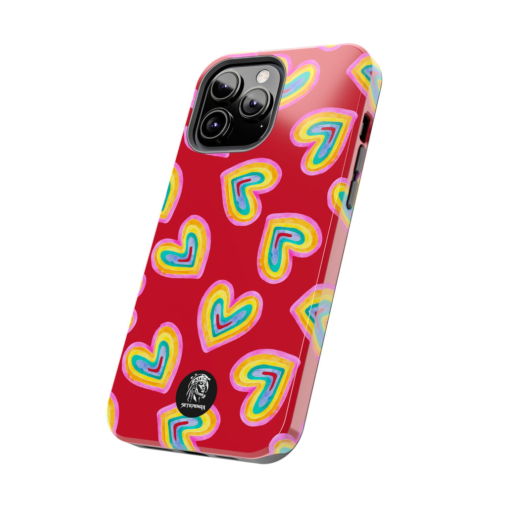 Rainbow Heart Tough Phone Case (For iPhone, Galaxy & More) - Dark Red