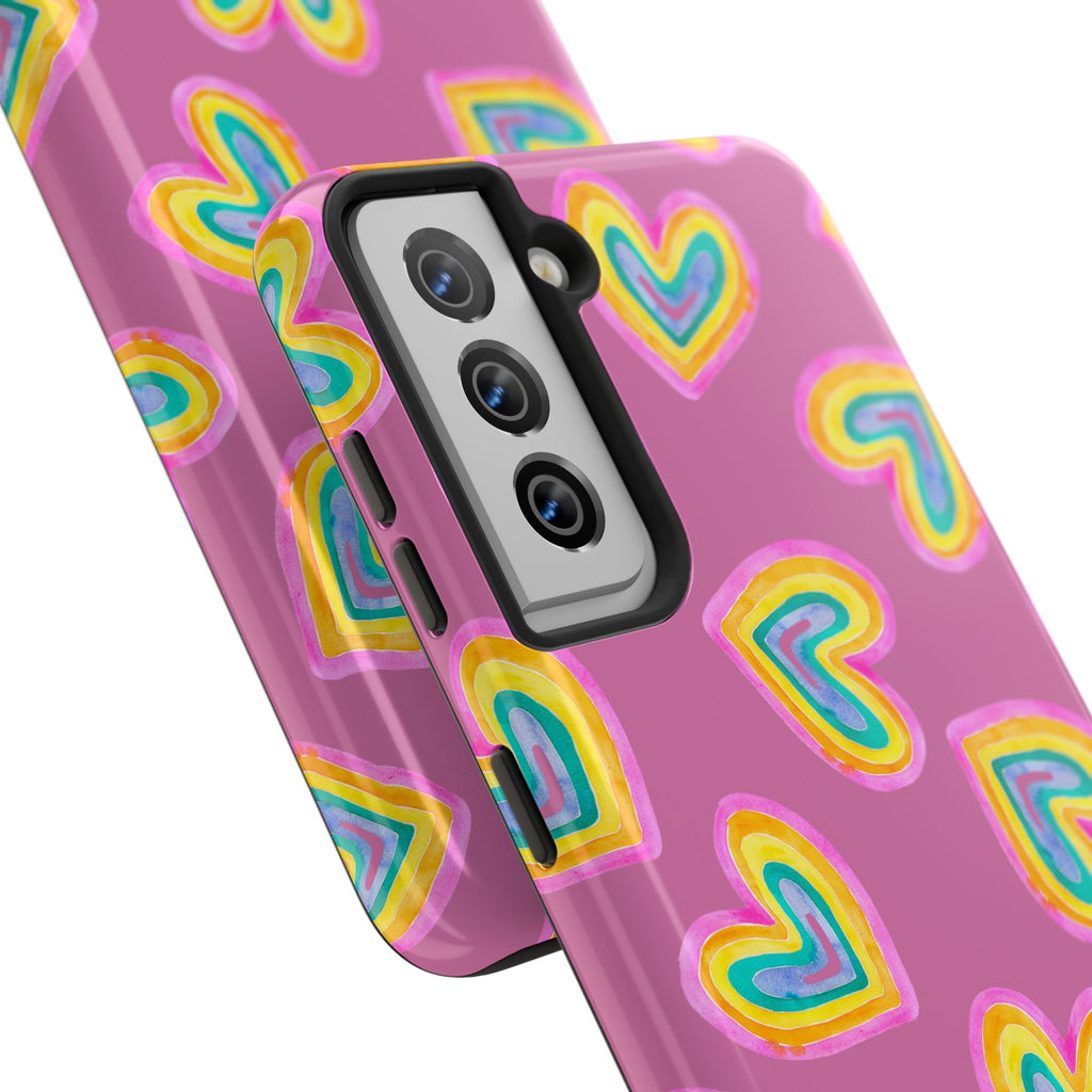 Rainbow Heart Tough Phone Case (For iPhone, Galaxy & More) - Light Pink