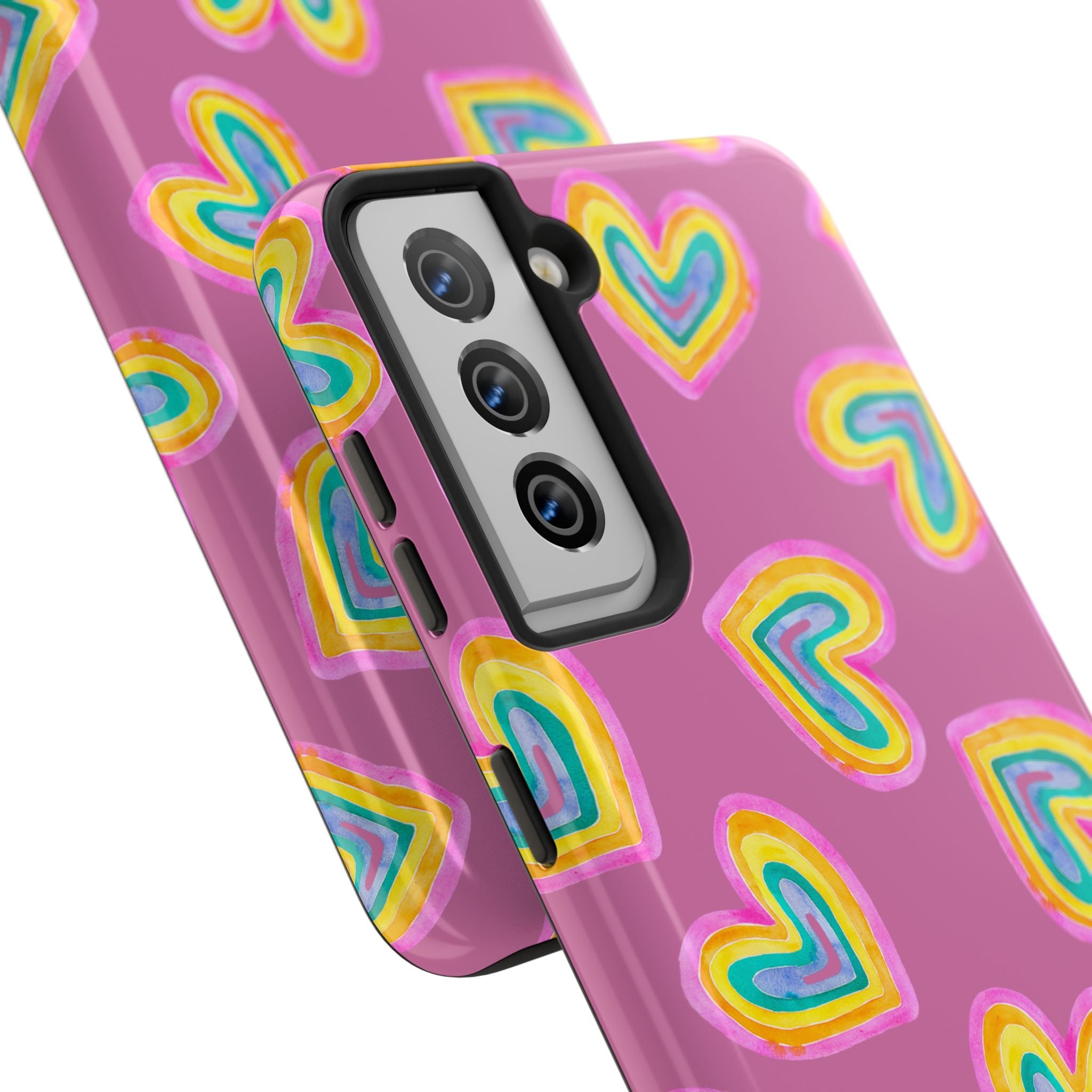 Rainbow Heart Tough Phone Case (For iPhone, Galaxy & More) - Light Pink