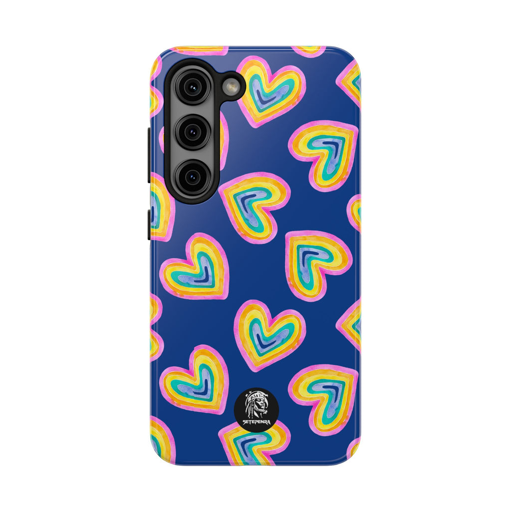 Rainbow Heart Tough Phone Case (For iPhone, Galaxy & More) - Dark Blue
