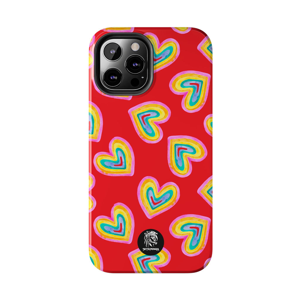Rainbow Heart Tough Phone Case (For iPhone, Galaxy & More) - Red