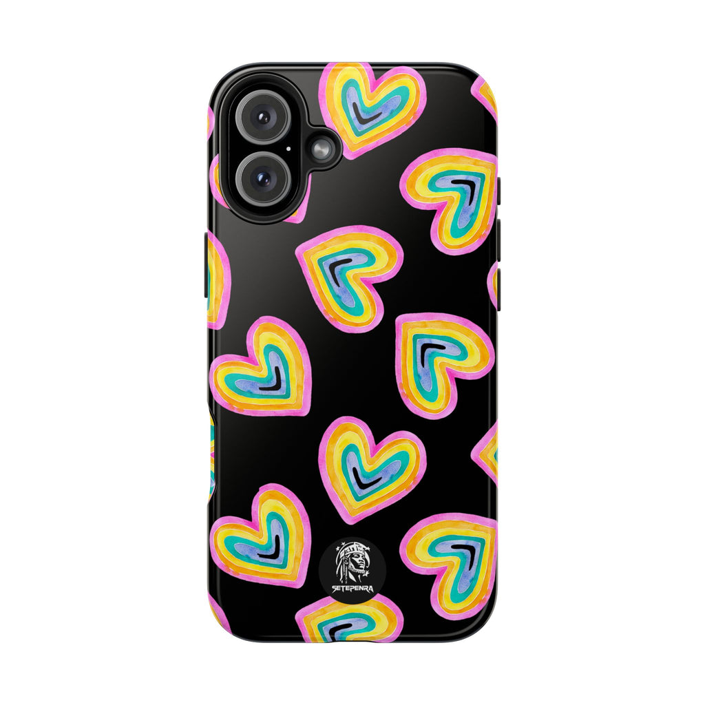 Rainbow Heart Tough Phone Case (For iPhone, Galaxy & More) - Black