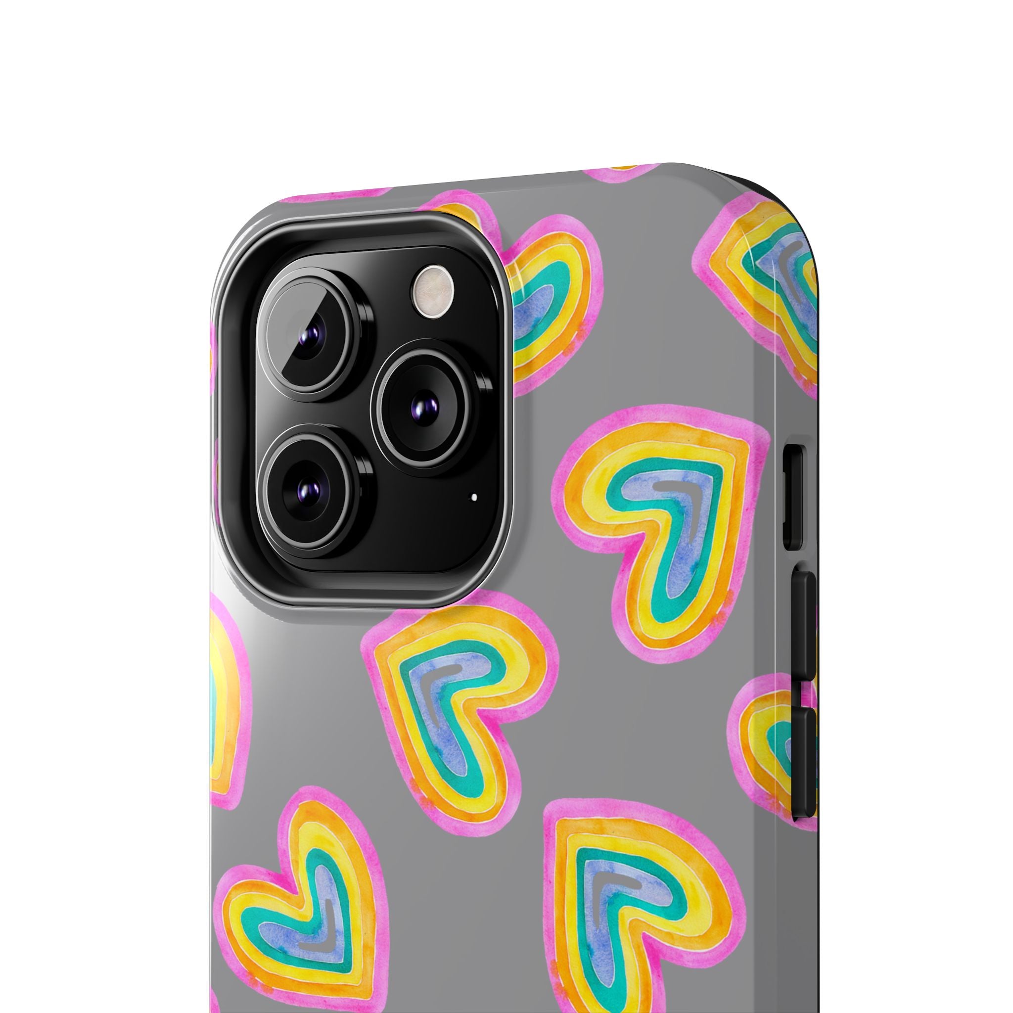 Rainbow Heart Tough Phone Case (For iPhone, Galaxy & More) - Grey