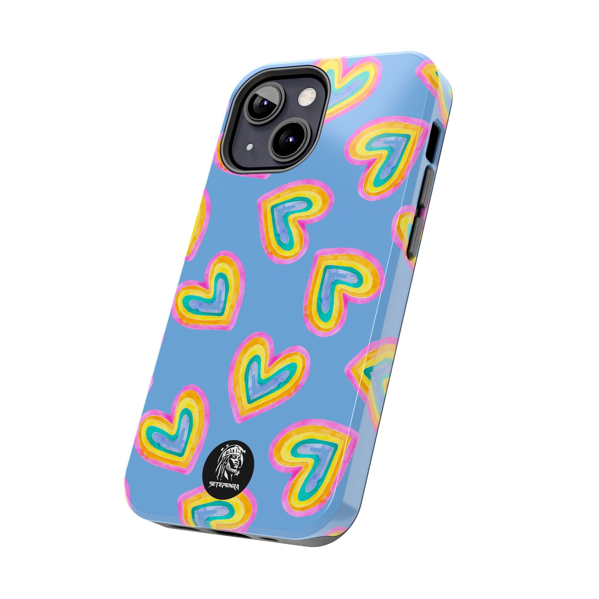 Rainbow Heart Tough Phone Case (For iPhone, Galaxy & More) - Light Blue