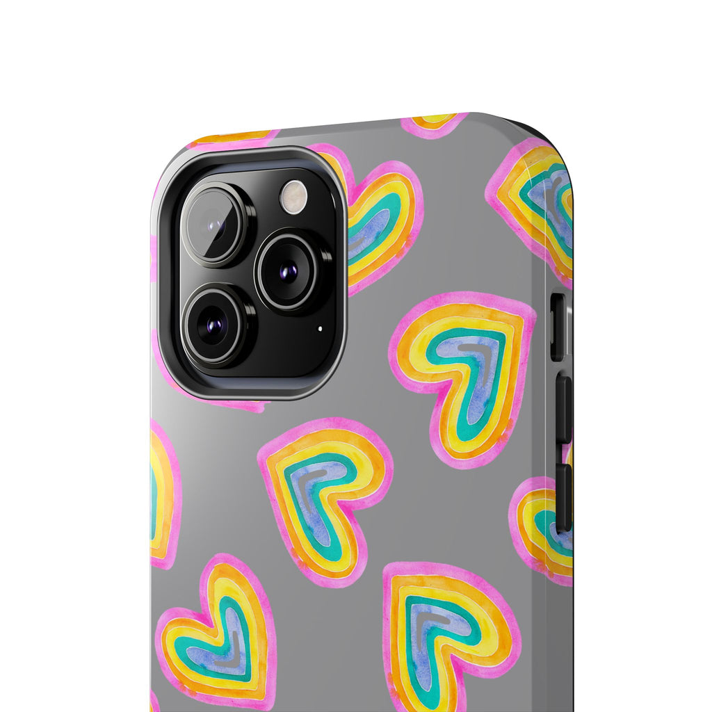 Rainbow Heart Tough Phone Case (For iPhone, Galaxy & More) - Grey
