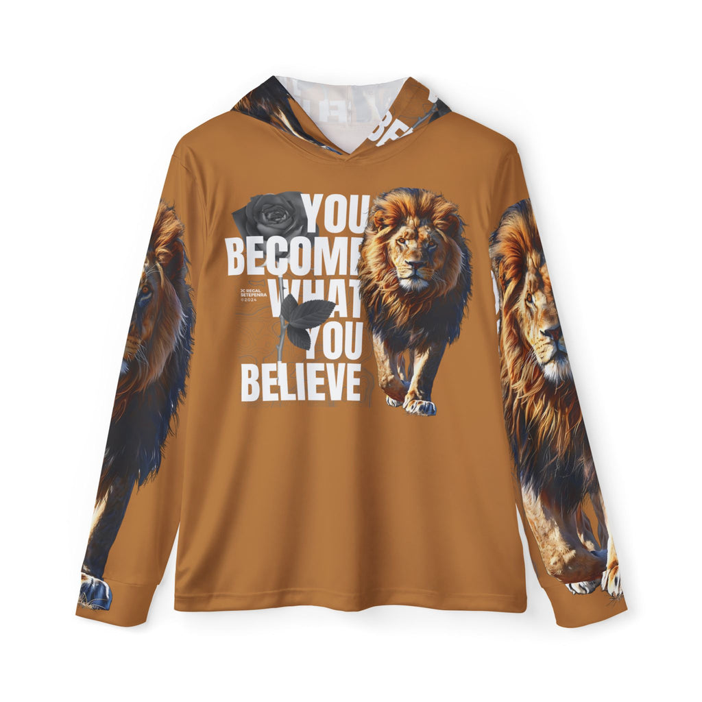 You Become What You Believe Men's Sports Warmup Hoodie (Light Brown) SETEPENRA All Over Prints.