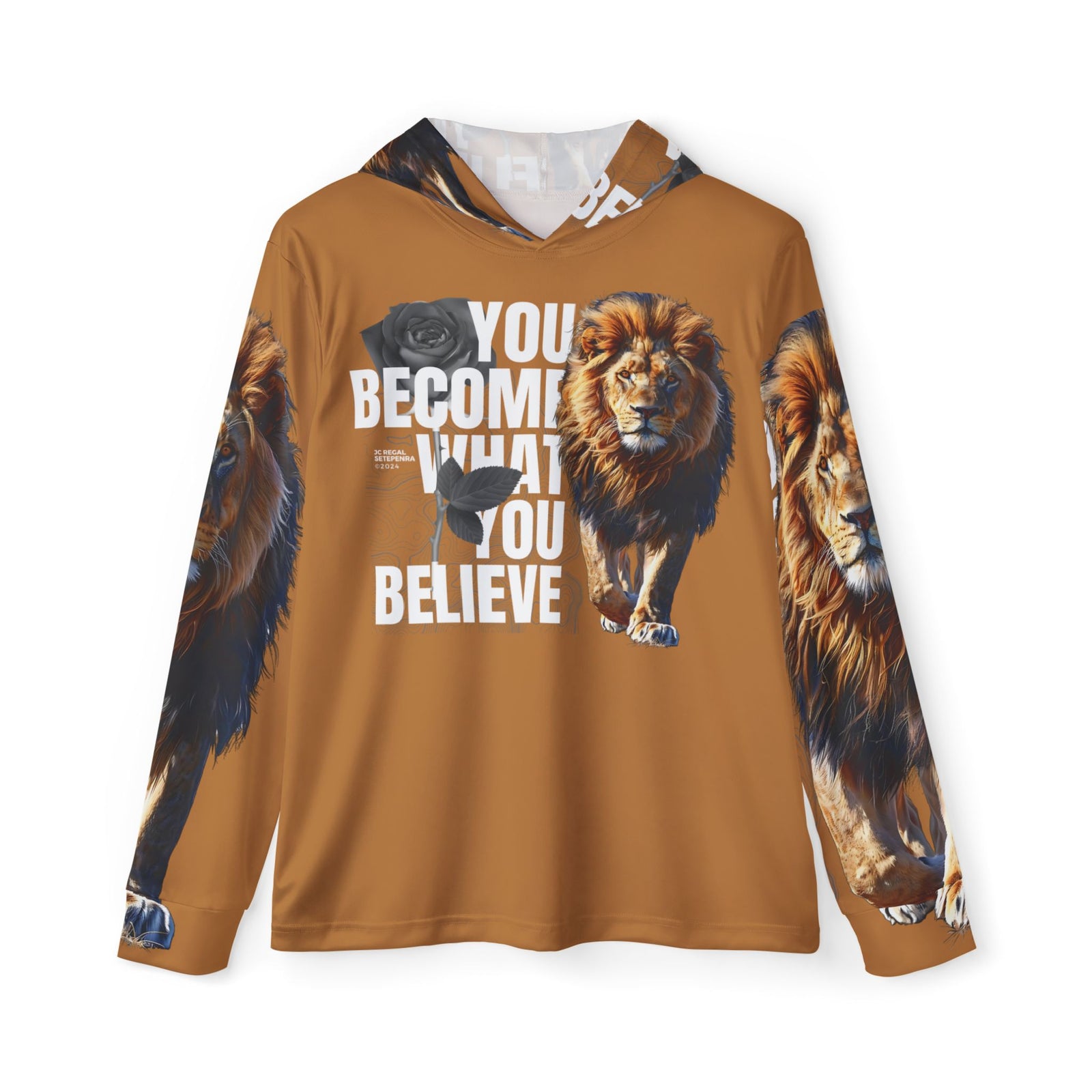 You Become What You Believe Men's Sports Warmup Hoodie (Light Brown) SETEPENRA All Over Prints.