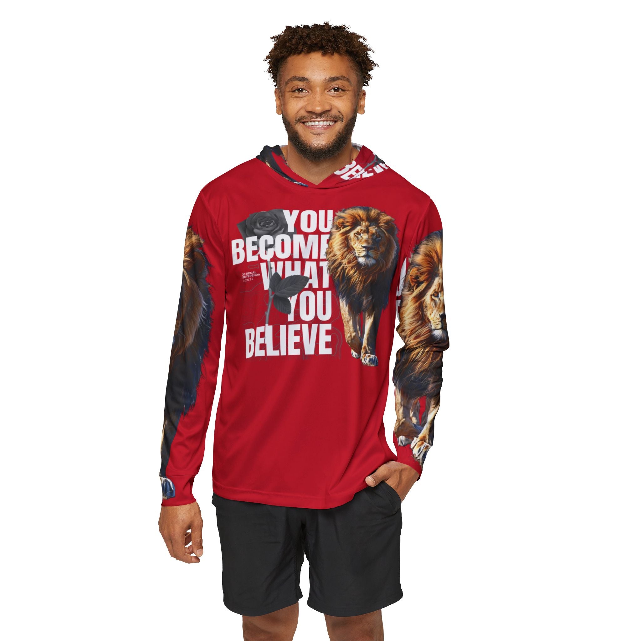 You Become What You Believe Men's Sports Warmup Hoodie (Dark Red) SETEPENRA All Over Prints.