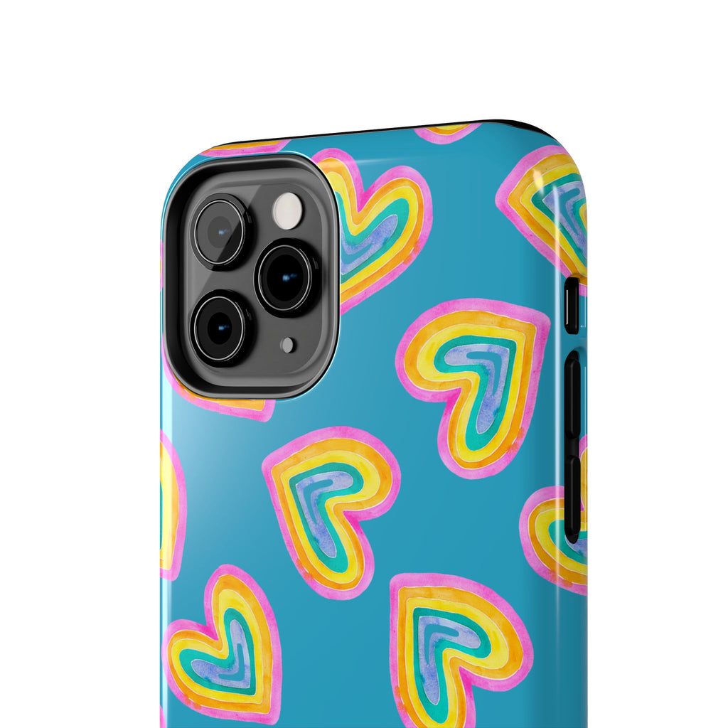 Rainbow Heart Tough Phone Case (For iPhone, Galaxy & More) - Turquoise