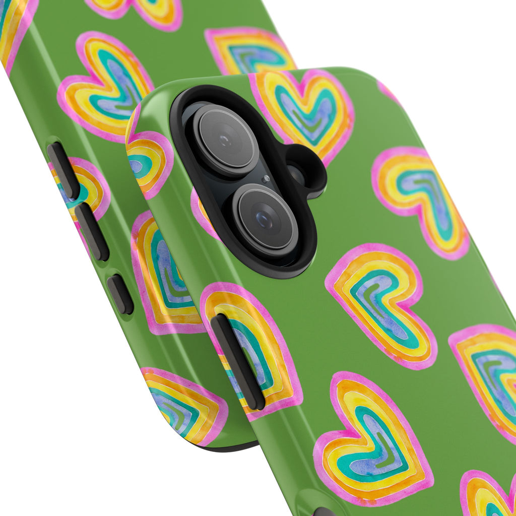 Rainbow Heart Tough Phone Case (For iPhone, Galaxy & More) - Green SETEPENRA Phone Case.