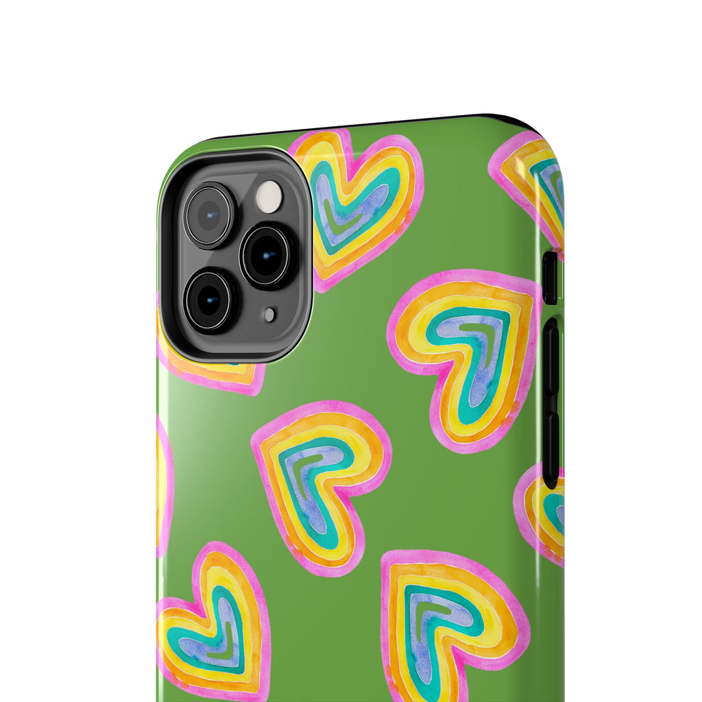 Rainbow Heart Tough Phone Case (For iPhone, Galaxy & More) - Green