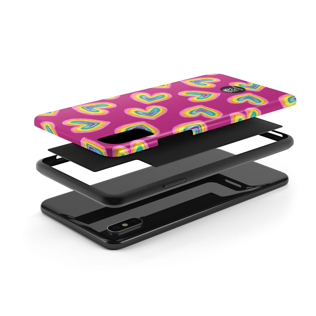 Rainbow Heart Tough Phone Case (For iPhone, Galaxy & More) - Pink