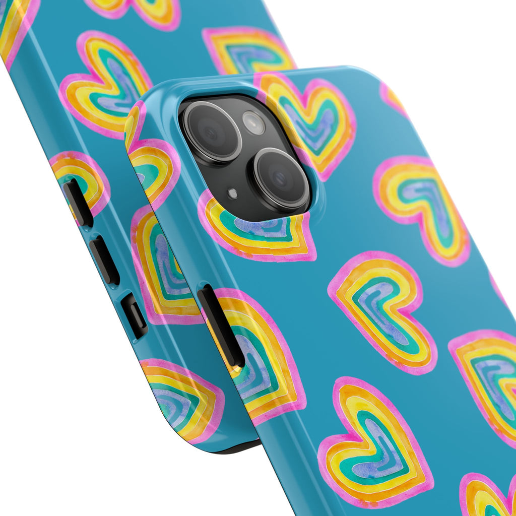 Rainbow Heart Tough Phone Case (For iPhone, Galaxy & More) - Turquoise