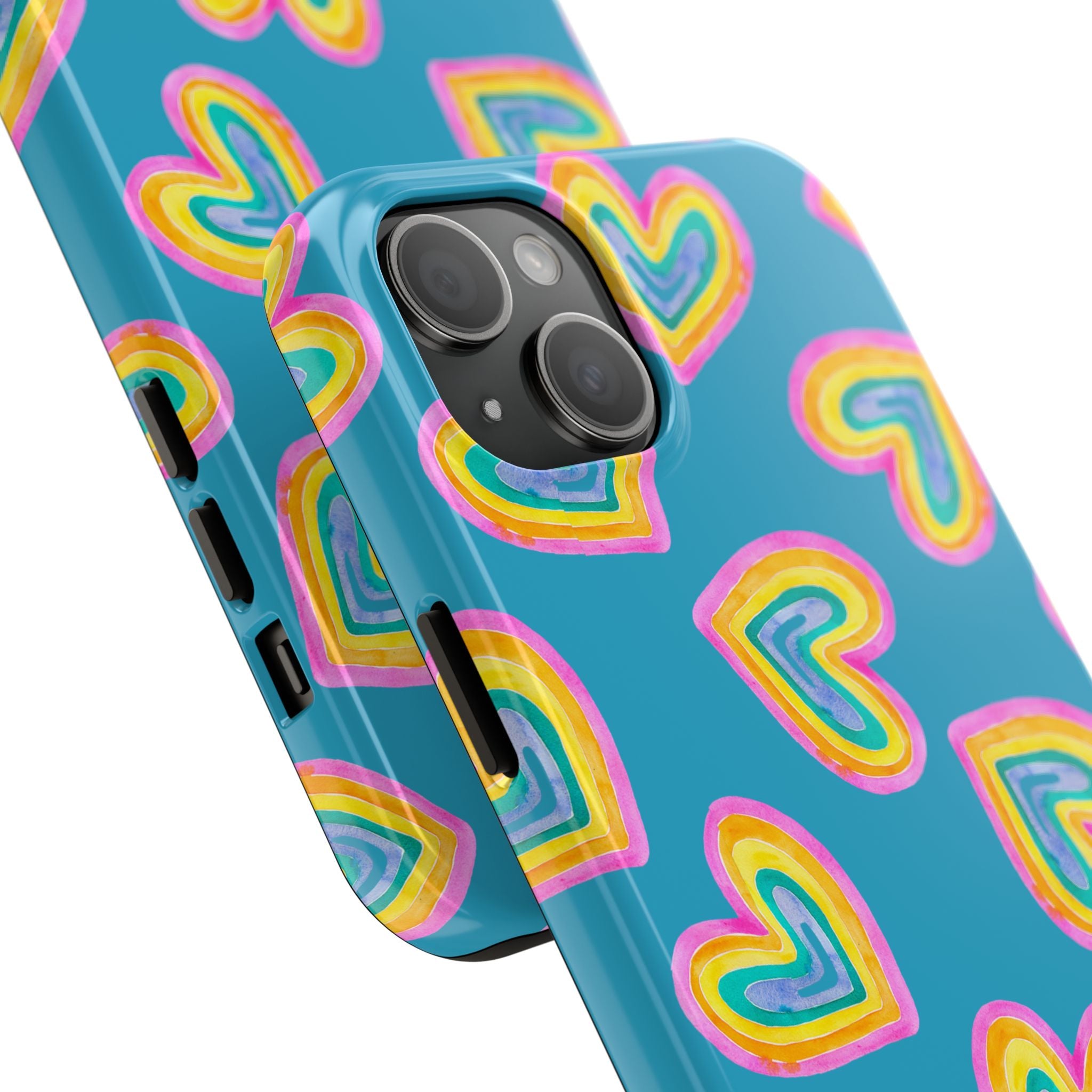 Rainbow Heart Tough Phone Case (For iPhone, Galaxy & More) - Turquoise