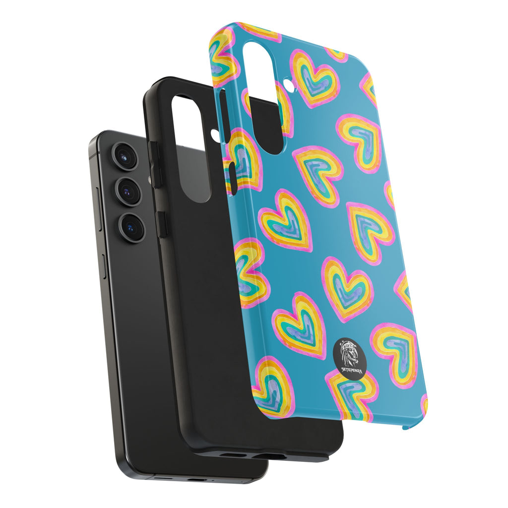 Rainbow Heart Tough Phone Case (For iPhone, Galaxy & More) - Turquoise