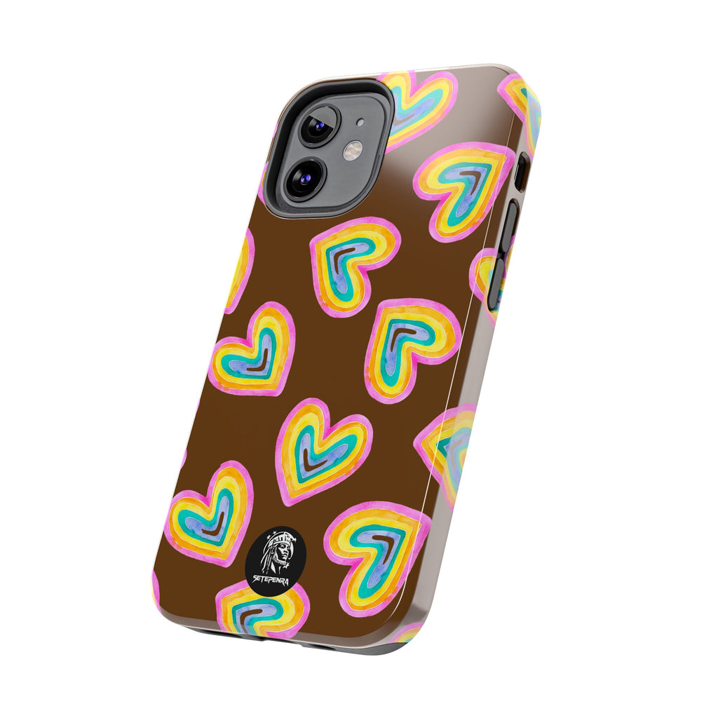 Rainbow Heart Tough Phone Case (For iPhone, Galaxy & More) - Brown