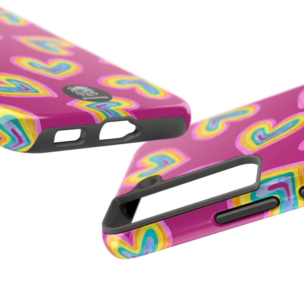 Rainbow Heart Tough Phone Case (For iPhone, Galaxy & More) - Pink