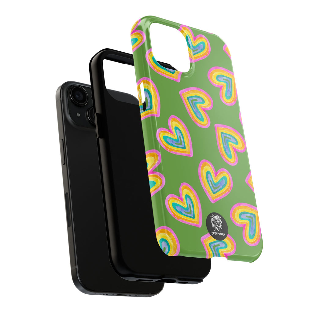 Rainbow Heart Tough Phone Case (For iPhone, Galaxy & More) - Green