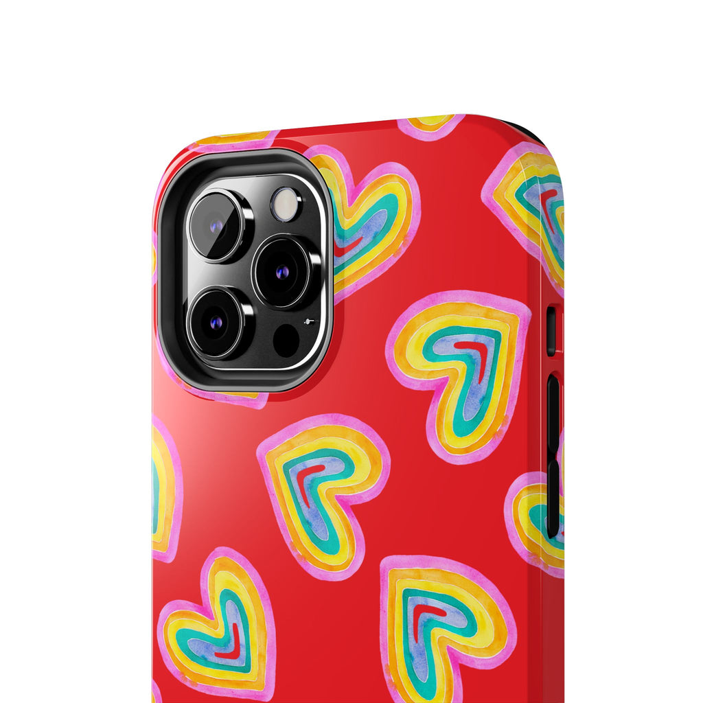 Rainbow Heart Tough Phone Case (For iPhone, Galaxy & More) - Red