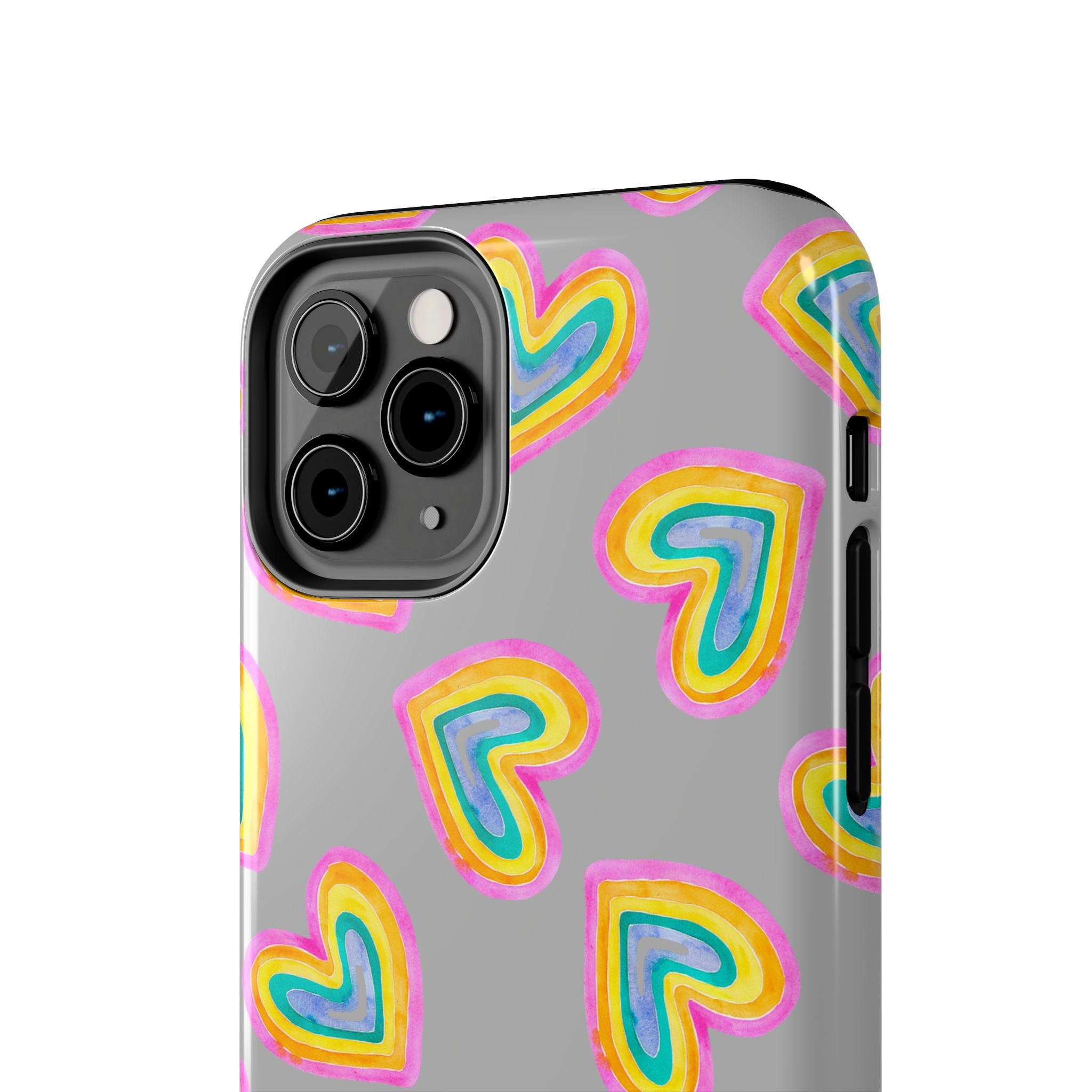 Rainbow Heart Tough Phone Case (For iPhone, Galaxy & More) - Light Grey